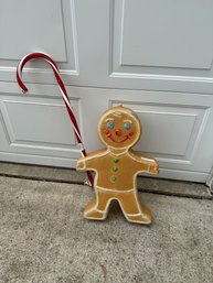 Christmas Blow Mold Gingerbread Man With Candy Cane
