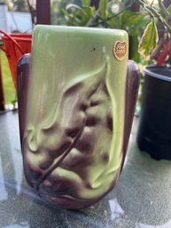 Vintage With Sticker Royal Copley Vase Planter Leaf Green Brown Ceramic