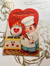'Something's Cooking! My Hearts A Flame For You' Vintage 1949 Valentine Card