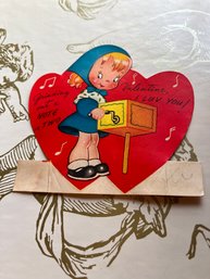 Grinding Out A Note Vintage Valentine Card 1947