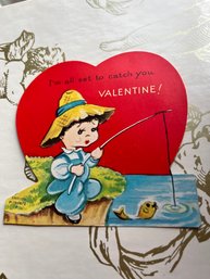 Vintage Fishing Valentine Card Dated 1953