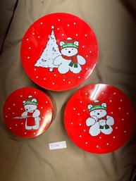 Christmas Cookie Tin Set Santa Bear 1986