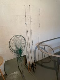 Fishing Poles And Net Lot