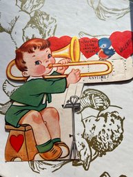 Litho Vintage Slide Into Heart Trombone Valentine Card