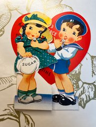 Adorable Fold Out A-meri-card 114 Vintage Sugar Valentine Card