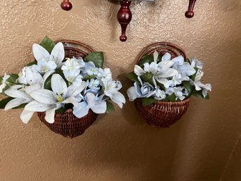 Wicker Basket Sconces With Faux Flowers