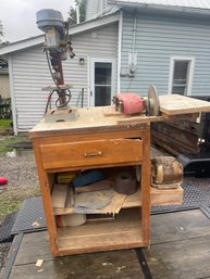 Drill Press, Belt Sander, And. Disc Sander Cabinet With Contents