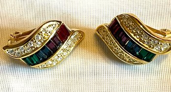 Signed Vintage Roman Rainbow Baguettes & Crystal Rhinestone Earrings