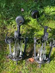 Fabulous Pair Of Vintage Hanging Carriage Lights Black Wrought Iron