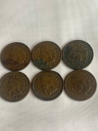 Coin Lot - (2)1901 1907 1897 1891 1903 US Indian Head Penny