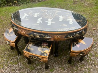 Magnificent Chinese Claw Foot Coffee Table & 6 Stools!