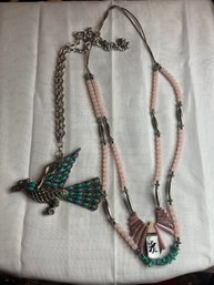 Native American Faux Turquoise Eagle And MOP And Turquoise Necklace
