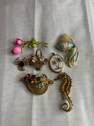 Enameled Fish Rhinestone And Flower Brooches Vintage Jewelry Lot And More