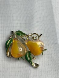 Vintage Forbidden Fruit Lucite Double Pears Brooch