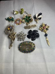 Vintage Costume Jewelry Brooch Lot Rhinestones And More