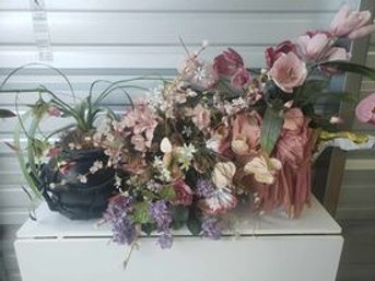 Lot Of Various Artificial Flowers And Pots