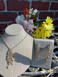 Vintage Rhinestone Necklace & Clip Earrings Set - Juliana Style