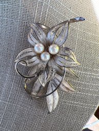 Vintage Silver Marked Floral Brooch