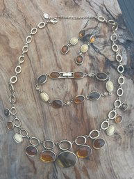 Signed CH Three Piece Necklace Bracelet & Hook Earrings Set