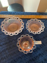 Old Colony Laced Edge Three Piece Pink Depression Glass Lot