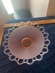 Spectacular Laced Edge Frosted Pink Depression Glass Bowl