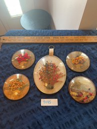 Five Piece Vintage Bubble Glass Dried Flower Art