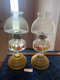 Pair Of Vintage Glass Oil Lamps