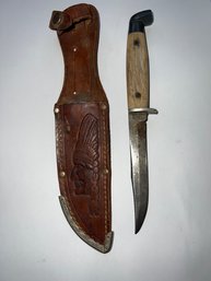 Vintage Queen Marked Knife And Made In Germany Leather Sheath