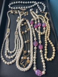 VTG Faux Pearl Jewelry Lot - 6 Necklaces & 6 Pairs Of Earrings