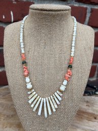 Gorgeous Vintage Carved Shell & Coral Necklace
