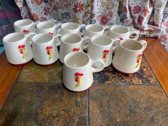 Vintage 1960 Holt Howard Rooster Mugs Coffee Cups MCM Chicken Ceramics- Set Of 11