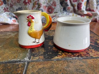 Vintage 1960 Holt Howard Rooster Creamer And Sugar MCM Chicken Ceramics No Lid