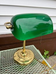 Green Glass Shade Desk Lamp - Working!