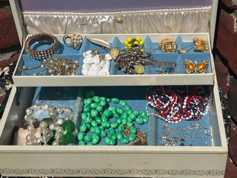 Large Lot Of Vintage Costume Jewelry In Jewelry Box