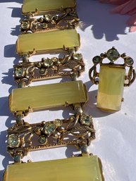Outstanding Vintage Rhinestone & Lucite Wide Bracelet And Ring Set