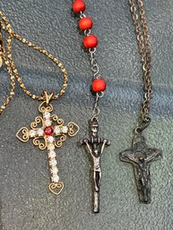 Religious Vintage Jewelry Lot - 14K GE Lind Cross Necklace