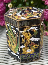 STUNNING Marked Cloisonne Hexagon Jar With Lid