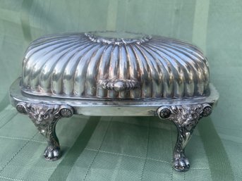 Silver Plate Footed Flip Top Butter Dish