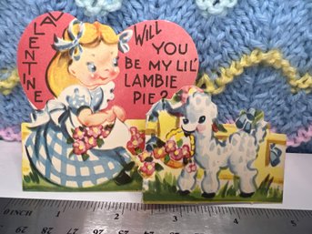 Vintage Valentine Lamb Fold Out Card Dated 1949