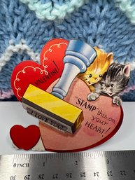 Vintage A-Meri-Card 104 Stamp On Your Heart Cat Valentine Card
