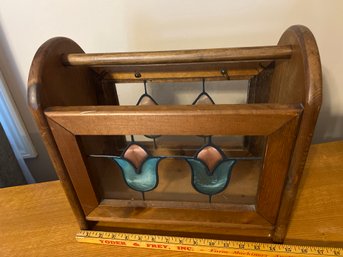 Vintage Stained Glass Wood Magazine / Book Holder