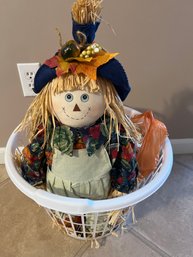 Box Lot - Wood & Glass Wall Candle Sconces & Scarecrow In Basket!