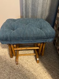 Blue Upholstered And Wood Foot Stool