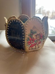 Hand Stitched Tramp Art Decoupage Antique Valentine Bowl