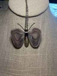 Signed Sterling Agate Butterfly Necklace