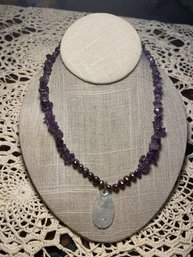 Amethyst Tahitian, Pearls And Jade Pendant Necklace