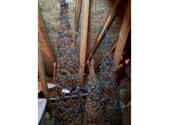 Christmas Tree Lot Of Three Cone Wire Trees