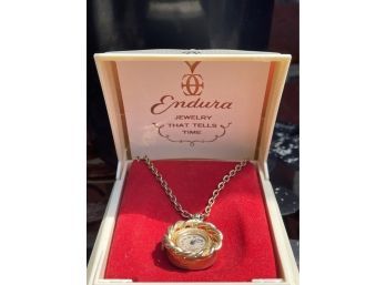 Vintage Endura Watch Necklace Pendant In Original Box