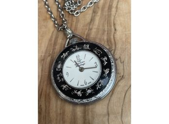 Vintage Signed American Heritage Pendant Watch Necklace Astrology Theme
