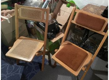 Vintage Folding Chairs Rattan Reversable Lot Of Two